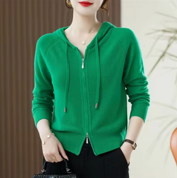 Women's Merino Wool Knit Zip-Up Hoodie
