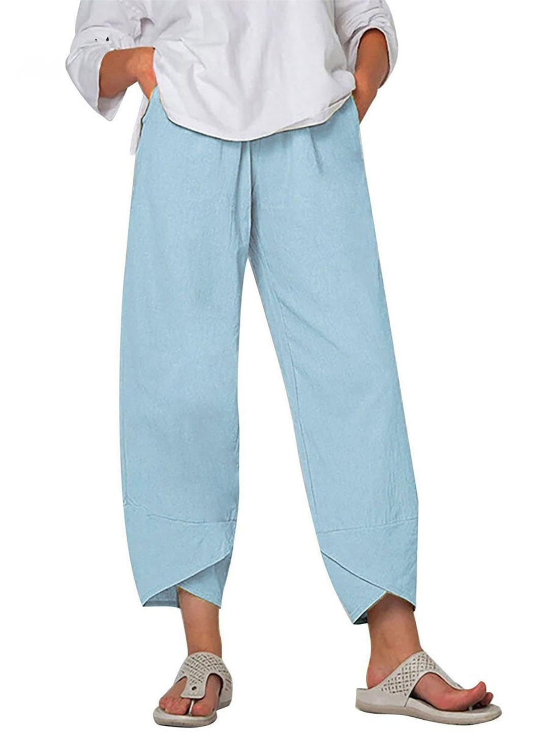 Women's Linen Harem Trousers Loose Fit Casual Wide Leg Trousers