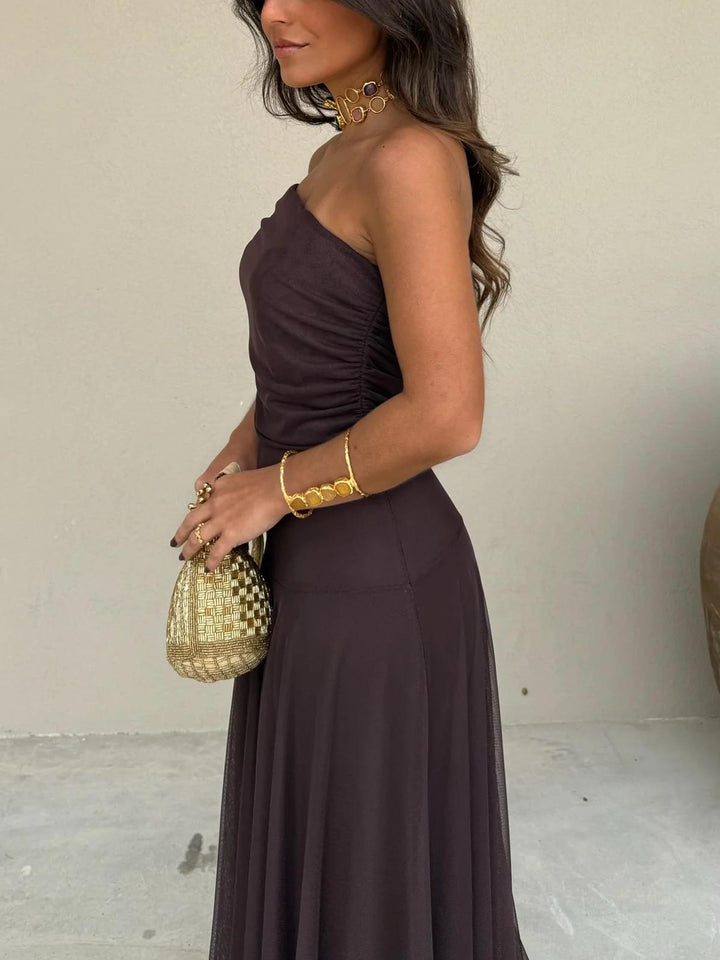 Women's Off Shoulder Chiffon A Line Party Evening Maxi Dress