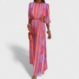 Women's Maxi Dress Satin Cutout Long Sleeve Graphic Print
