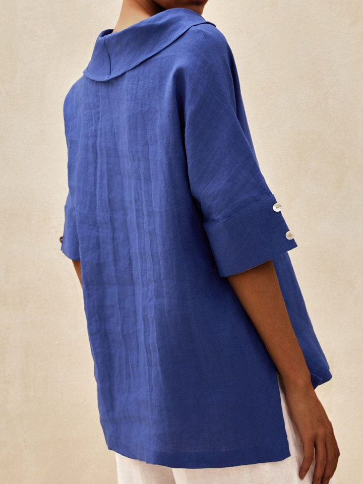 Women's Linen Blouse V-Neck Casual Loose Tunic Top