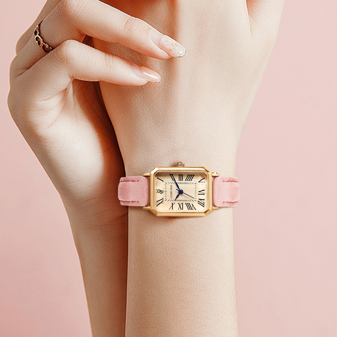 Women's Leather Strap Tank Square Roman Numeral Dress Watch