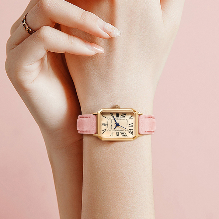 Women's Leather Strap Tank Square Roman Numeral Dress Watch
