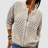 Women's Viscose Blend Open-Knit Zip-Up Cardigan