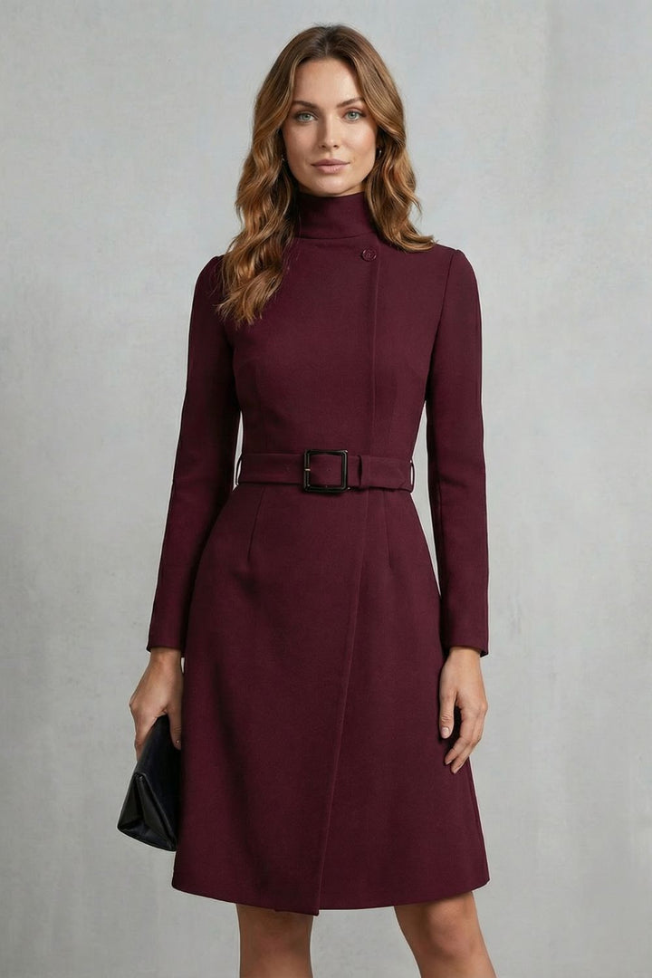 Women’s Belted Asymmetric A-Line Knit Midi Dress