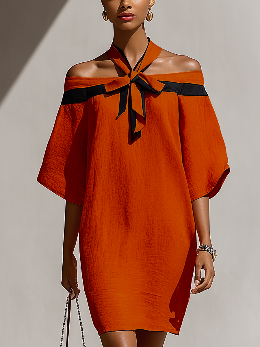 Women's Off Shoulder Dress Linen Casual Mini Party Shift Dress