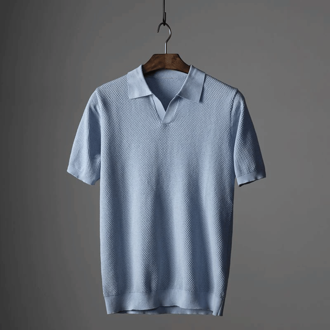 Men's Knit Polo Shirt Merino Wool Short Sleeve Pullover Top