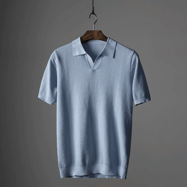 Men's Knit Polo Shirt Merino Wool Short Sleeve Pullover Top