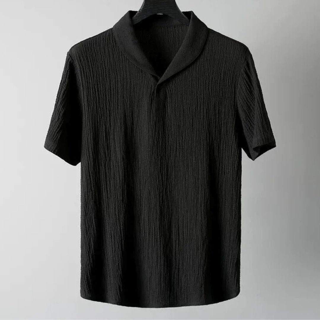 Men's Knit Shawl Collar Short Sleeve Shirt and Long Trousers Two-Piece Set