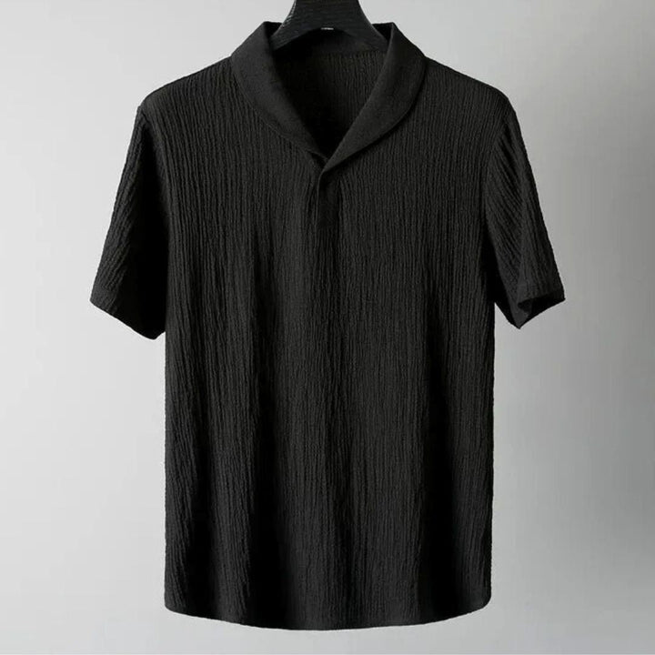 Men's Knit Shawl Collar Short Sleeve Shirt and Long Trousers Two-Piece Set
