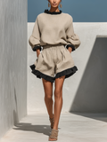 Women's Linen Long Sleeve Shorts Set Two Piece Loungewear