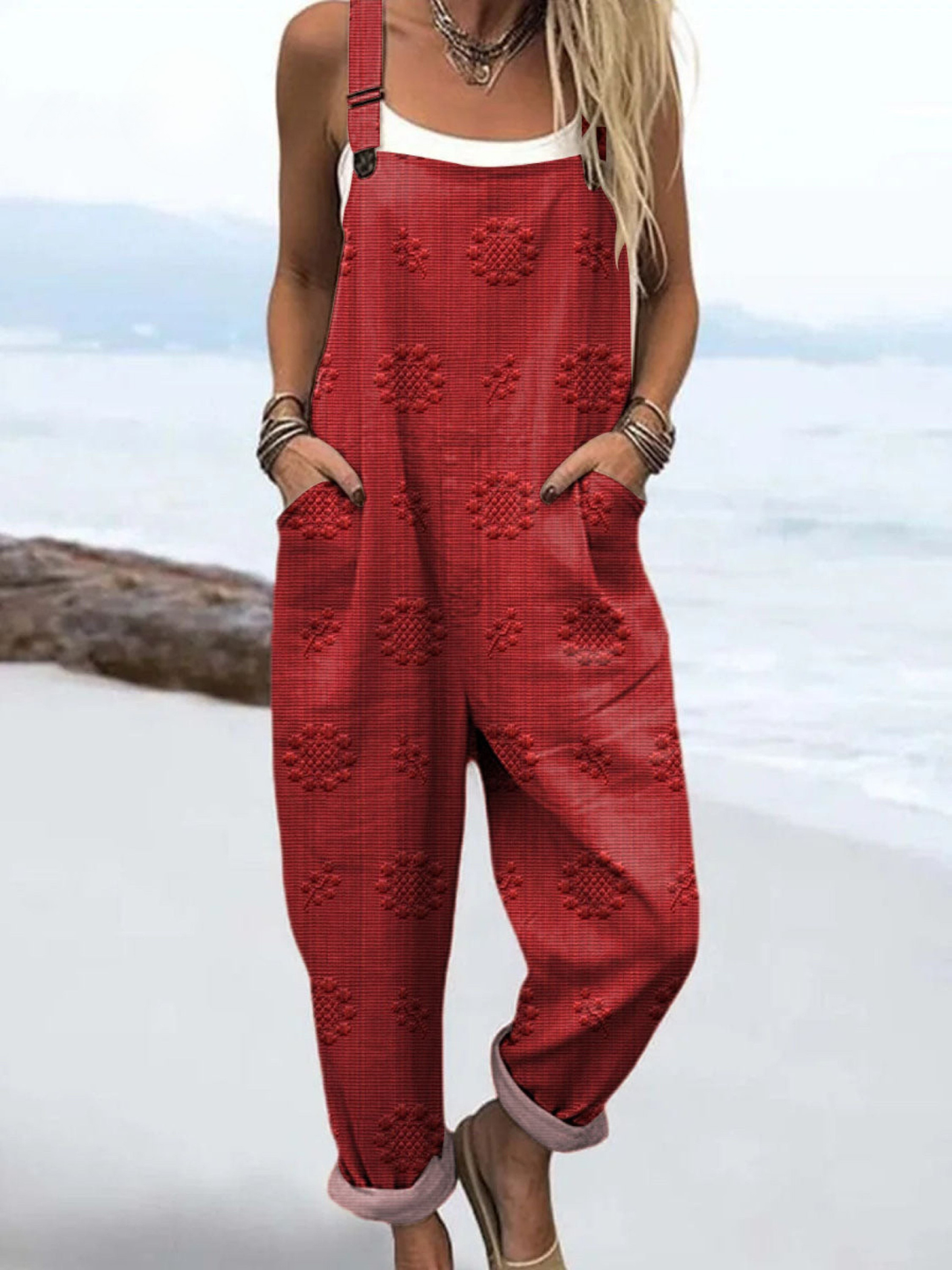 Women's Linen Dungarees Loose Fit Overalls Jumpsuit