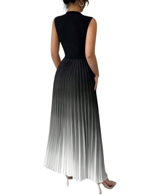 Women's Sleeveless Mock Neck Pleated Maxi Dress Ombre Formal Gown