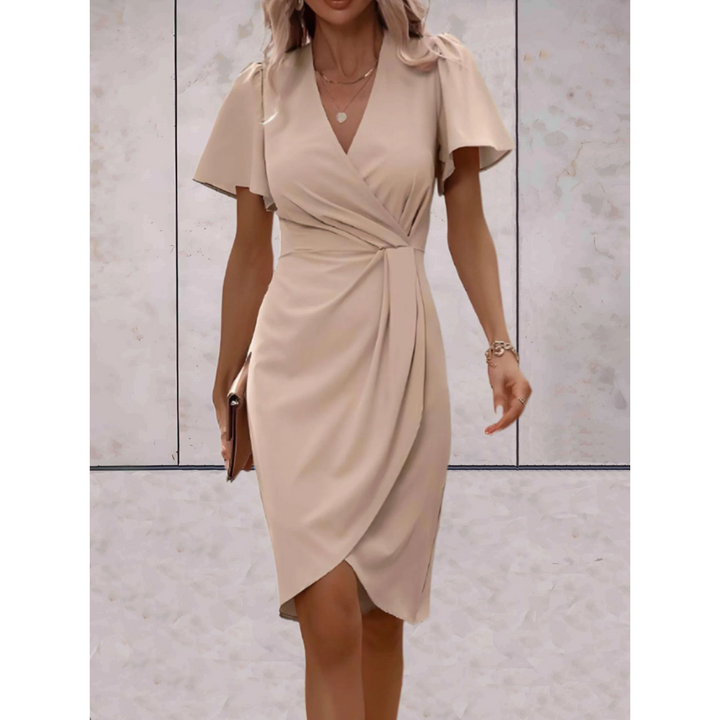 Women's V-Neck Flutter Sleeve Wrap Dress Linen Blend Party Wear