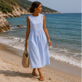 Women's Linen Midi Sundress Beach Dress