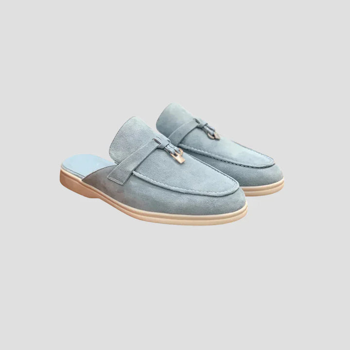 Men's Suede Leather Mules Closed Toe Buckle Slip On Loafers