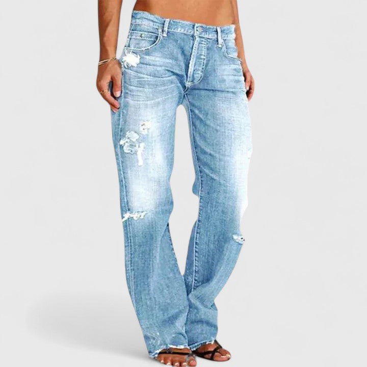 Denim Jeans Women Distressed Relaxed Fit Wide Leg Trousers