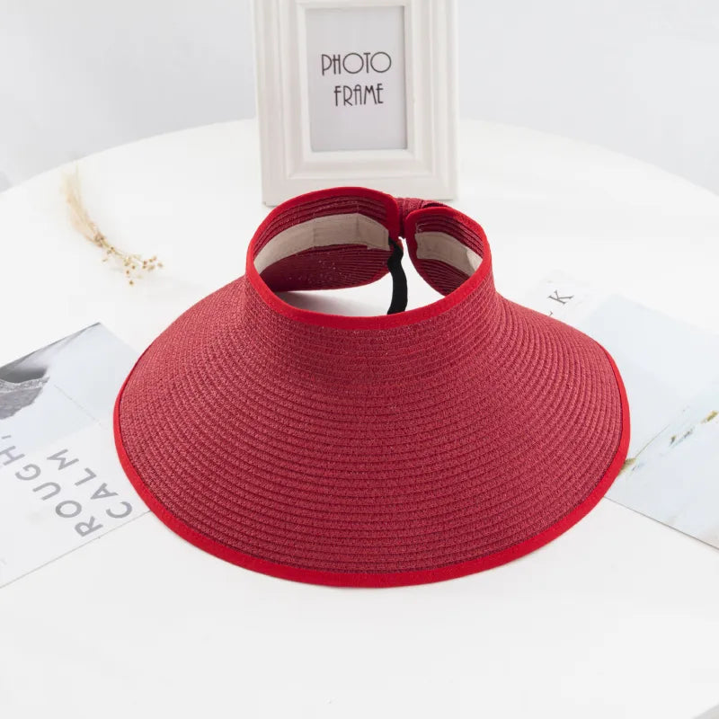 Women's Paper Straw Sun Visor Wide Brim Foldable Beach Hat