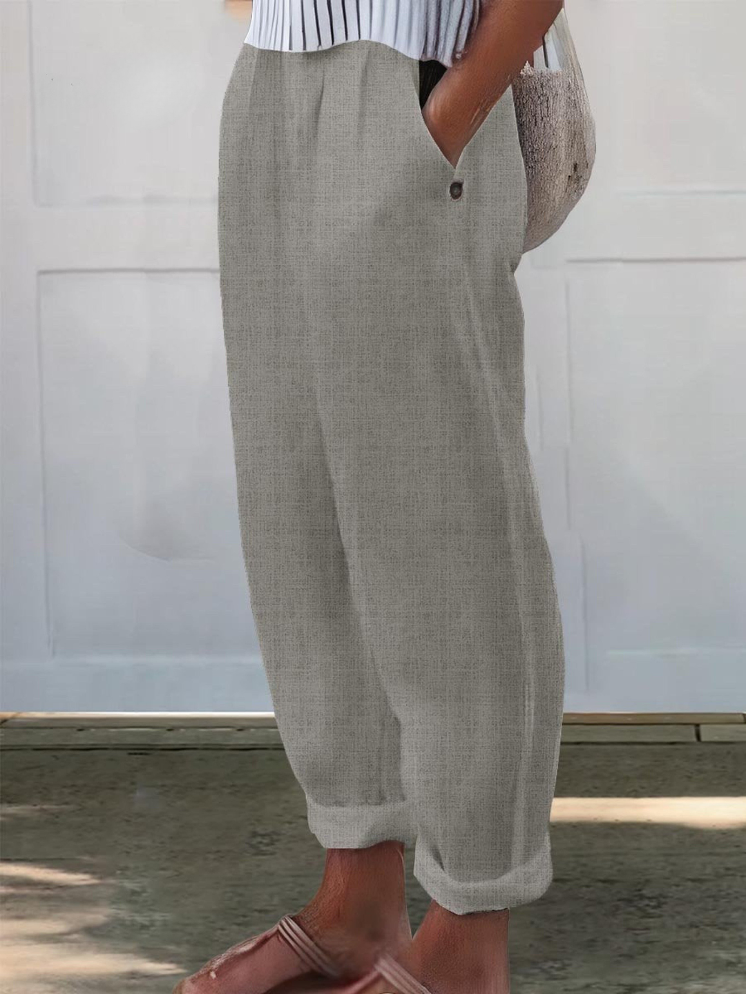 Linen Women's Trousers Loose Fit Casual Wide Leg Pants