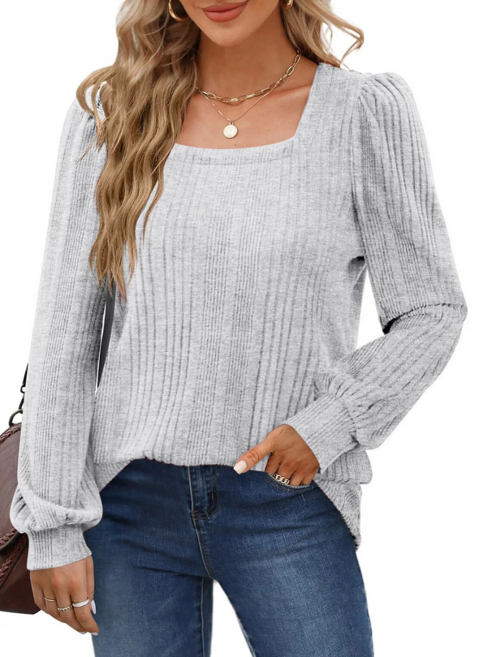 Women’s Square-Neck Long-Sleeve Knit Blouse