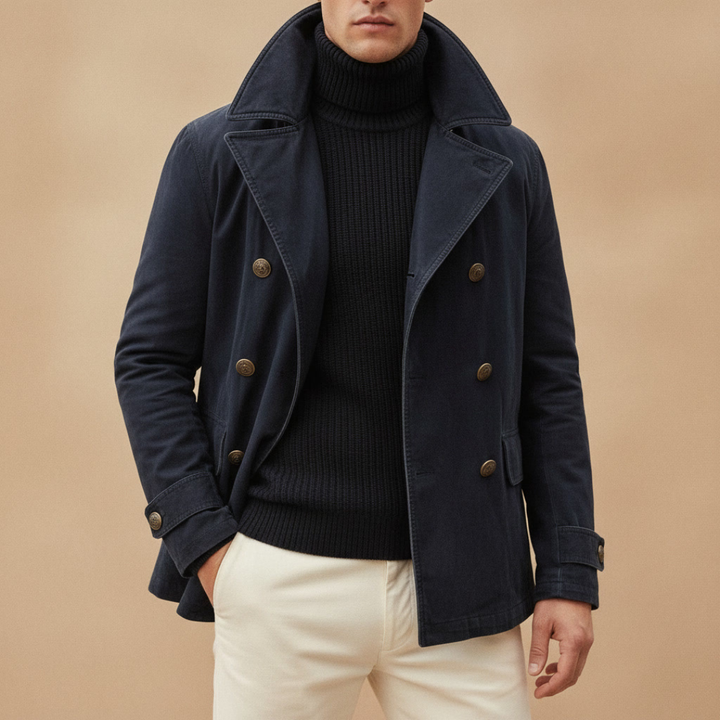 Caban classique pour homme en mélange de laine, à double boutonnage