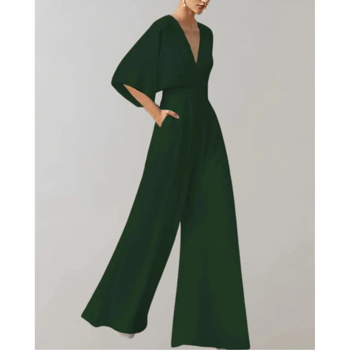 Women's Elegant V-Neck Satin Wide Leg Jumpsuit