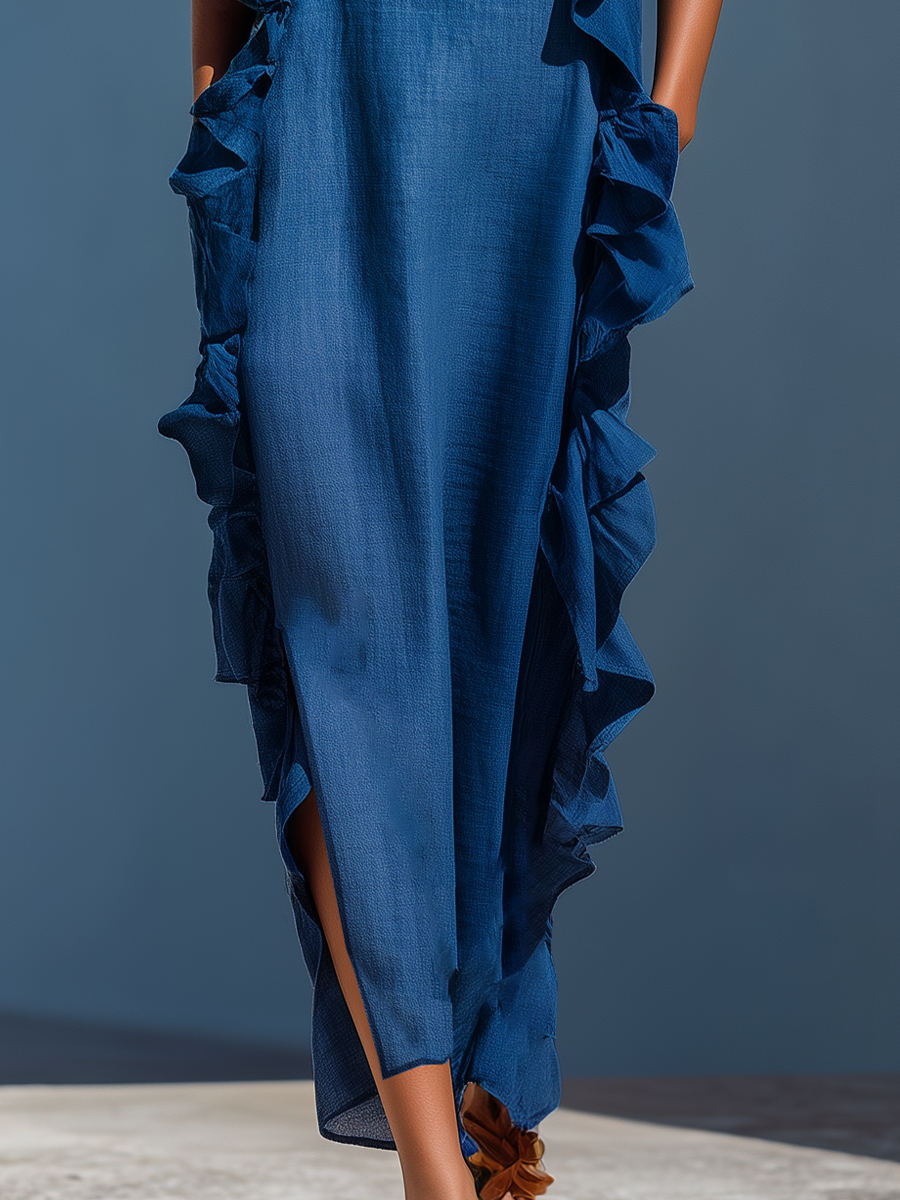 Women's Linen Maxi Dress Long Beach Sundress
