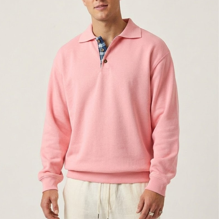 Men's Knit Long Sleeve Polo Shirt Collar Pullover Sweater