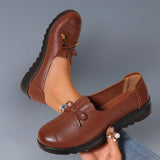 Women's Leather Loafers Comfortable Slip On Flat Shoes