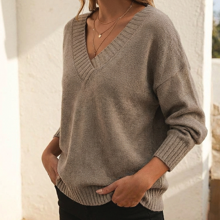 Women's Merino Wool Knit V Neck Jumper