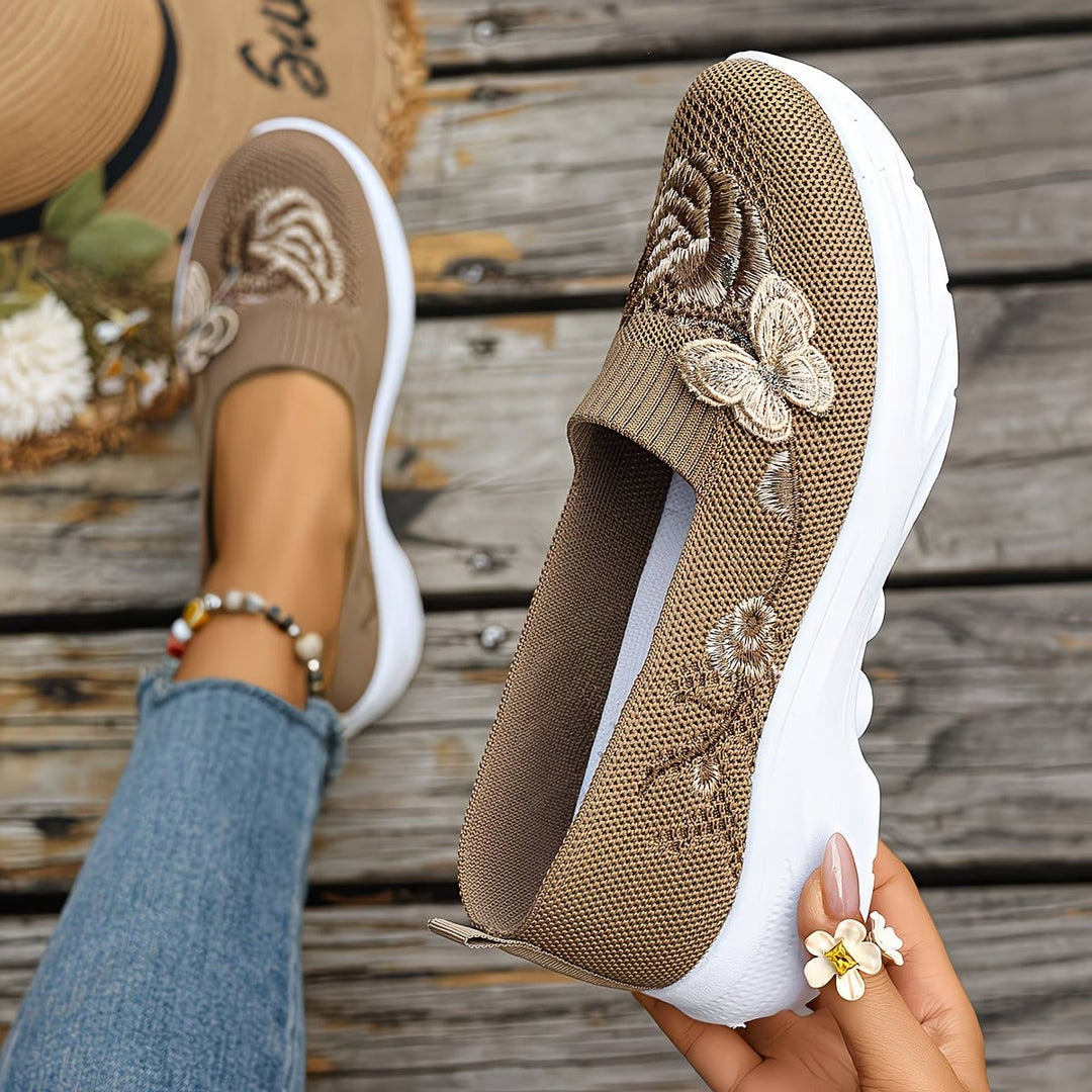 Women Knit Slip On Trainers Loafers Walking Shoes
