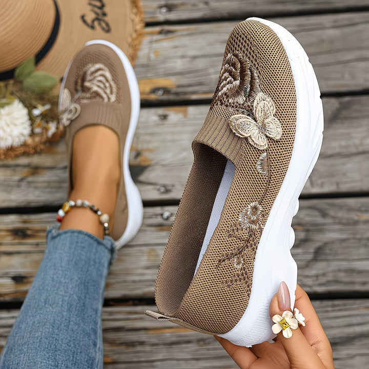 Women Knit Slip On Trainers Loafers Walking Shoes