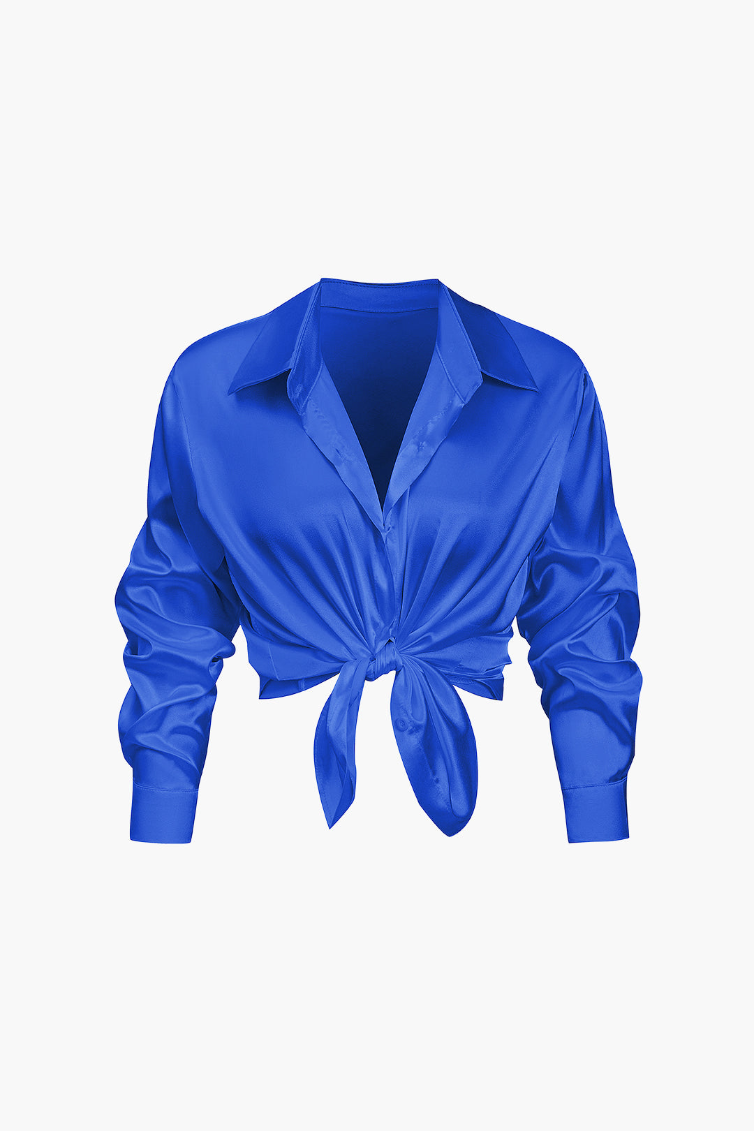 Women's Satin Long-Sleeve Blouse Elegant Silk-Feel Button-Down Shirt