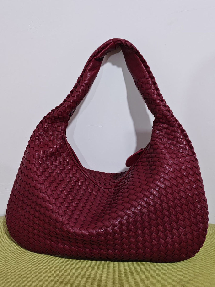 Women Woven Leather Hobo Bag Knot Shoulder Purse