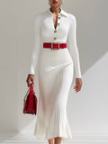 Women’s Wool-Blend Collared Belted Maxi Dress
