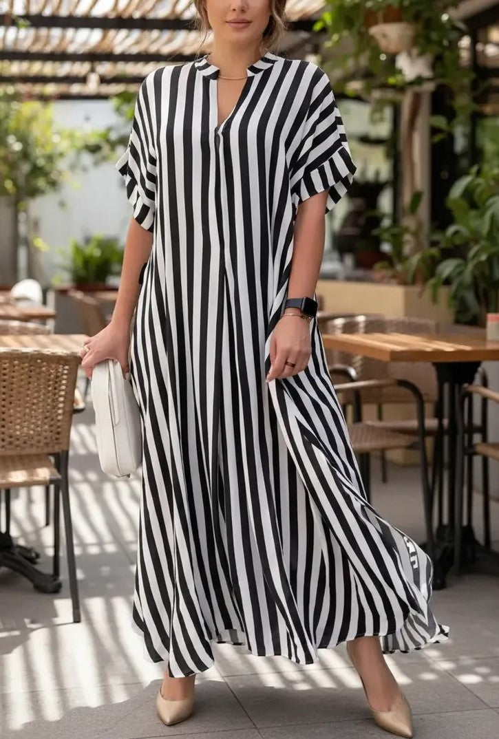 Women's Linen Striped Maxi Kaftan Dress