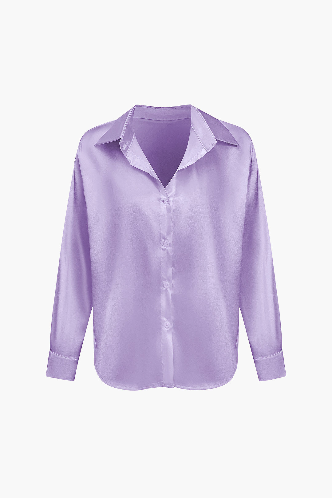 Women's Satin Long-Sleeve Blouse Elegant Silk-Feel Button-Down Shirt