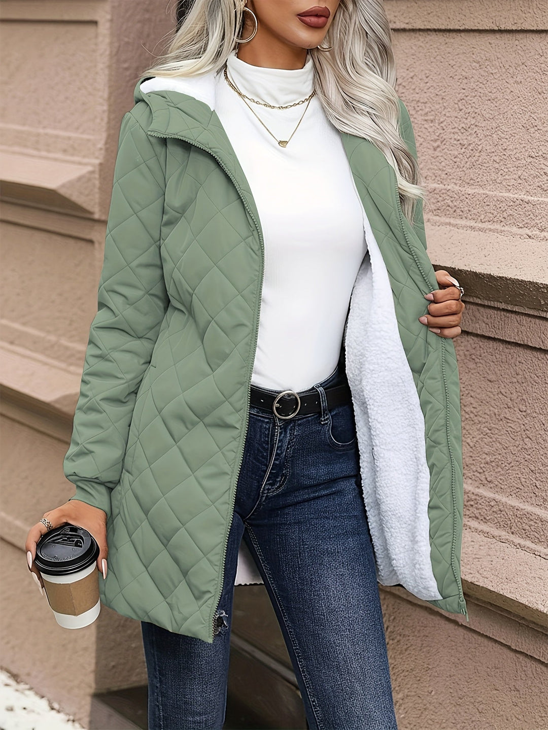 Women's Quilted Jacket Fleece Lined Hooded Coat