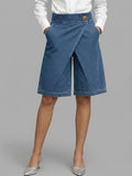 Women's Denim Shorts Wide Leg Asymmetric Skort Culottes