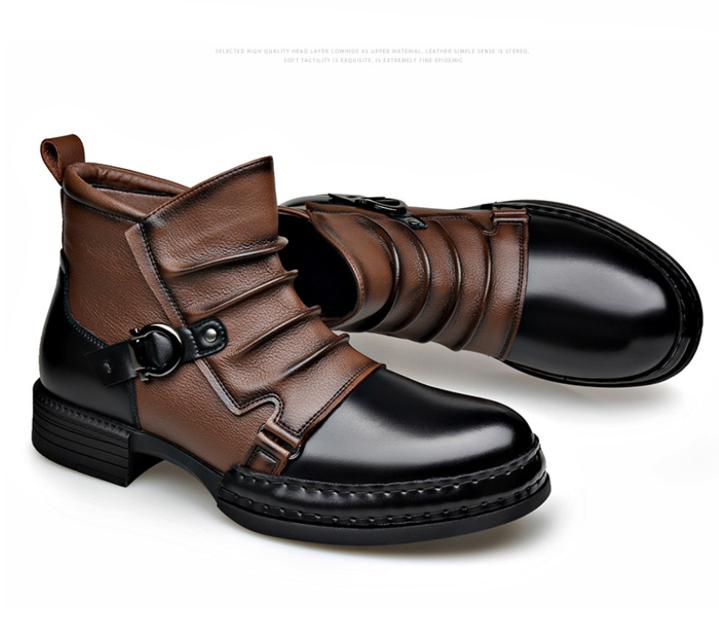 Women's Leather Ankle Boots with Buckle Detail