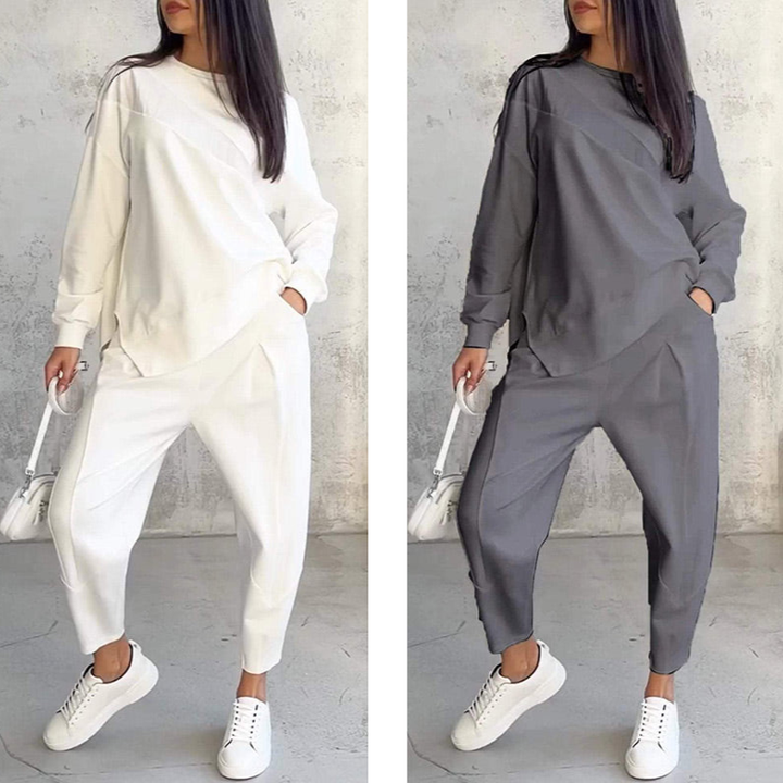 Women's Fleece Long-Sleeve Tapered Two-Piece Trouser Set
