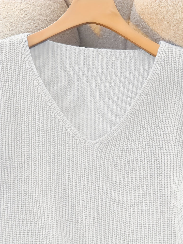 Women's Knit Ribbed V-Neck Button-Cuff Sweater