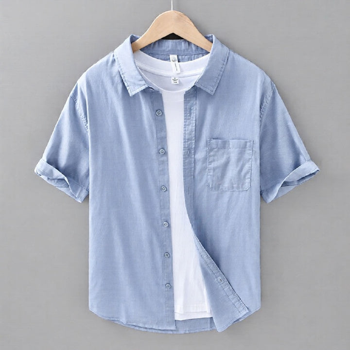 Men's Linen Short Sleeve Shirt Button Down Casual Top