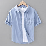 Men's Linen Short Sleeve Shirt Button Down Casual Top