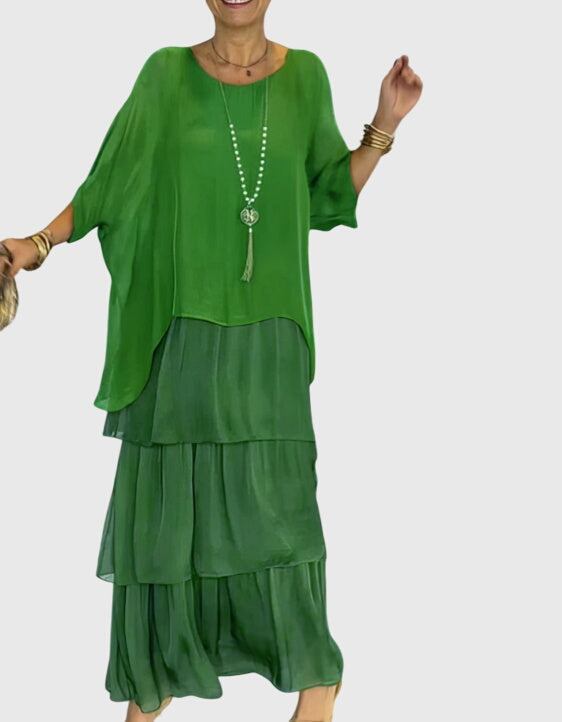 Women's Linen Look Flowing Elegant Maxi Dress Long Tiered Gown