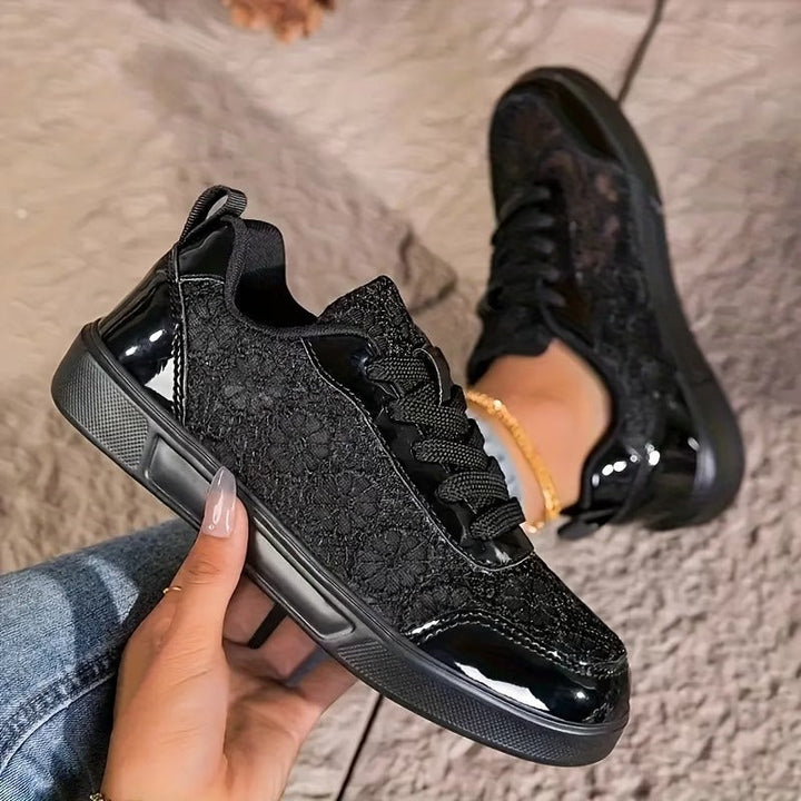 Women's Leather Floral Lace-Up Sneakers