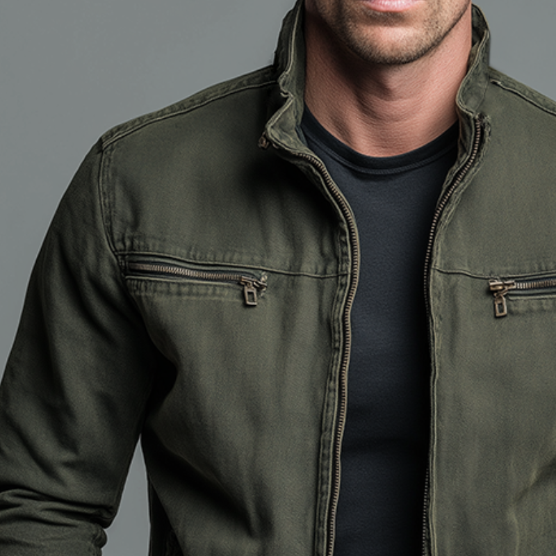 Canvas Jacket Men Zip Lightweight Outerwear Coat