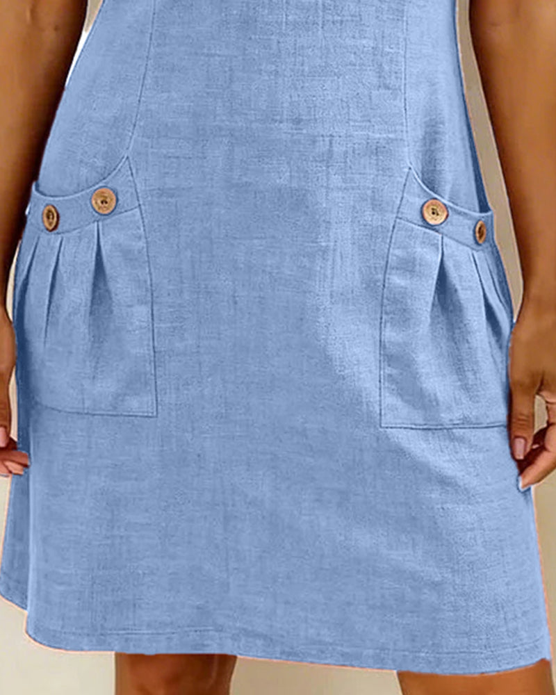 Women's Linen Shift Dress Short Sleeve Casual Shift Tunic