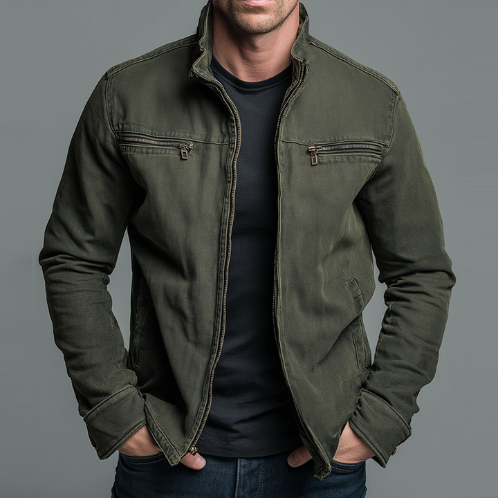 Canvas Jacket Men Zip Lightweight Outerwear Coat