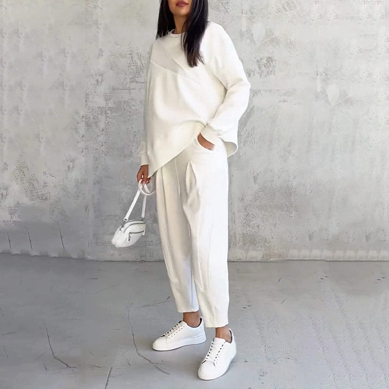 Women's Fleece Long-Sleeve Tapered Two-Piece Trouser Set